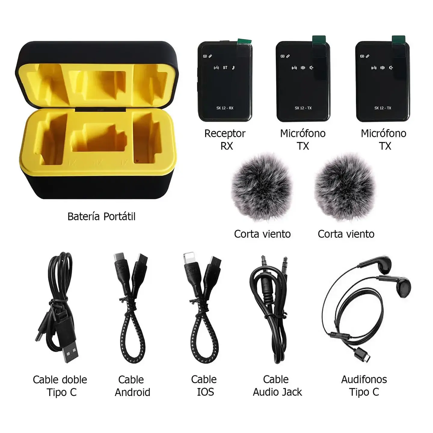 Micrófonos Inalámbricos Dual SX12 3 en 1 Tipo C, Lightning y Jack 3.5 mm 2
