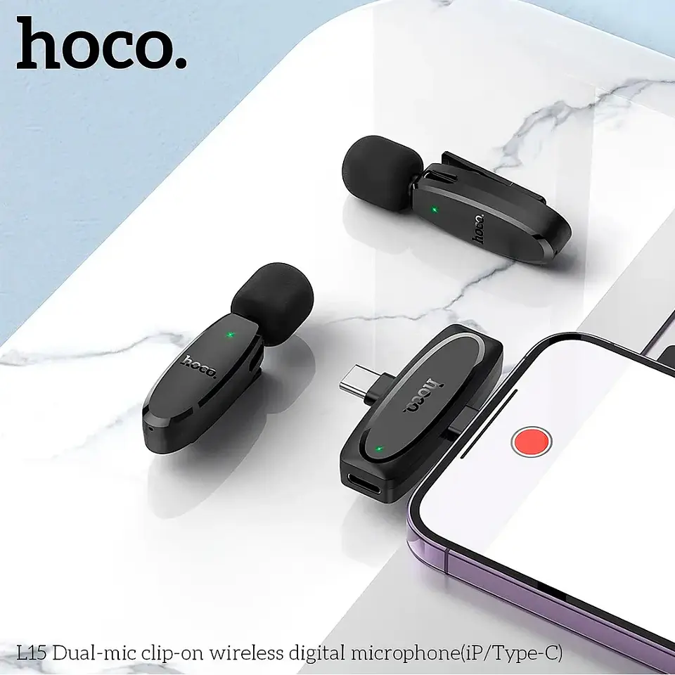 Micrófono Inalámbrico Hoco L15 Dual Lightning y USB-C 2.4 GHz 3