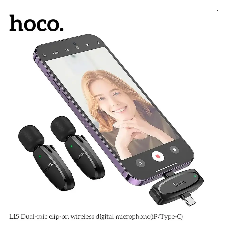 Micrófono Inalámbrico Hoco L15 Dual Lightning y USB-C 2.4 GHz 4