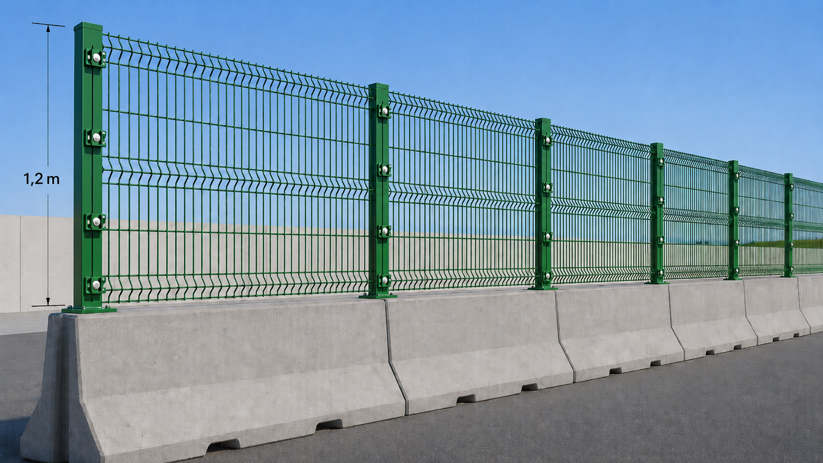 Kit Reja 3d 1.2m con Poste Verde 1.2m con base para piscinas o barreras new jersey
