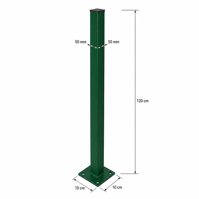 Pilar / Poste verde con Base 1.2m 50mmx50mm Para Reja 3d Verde