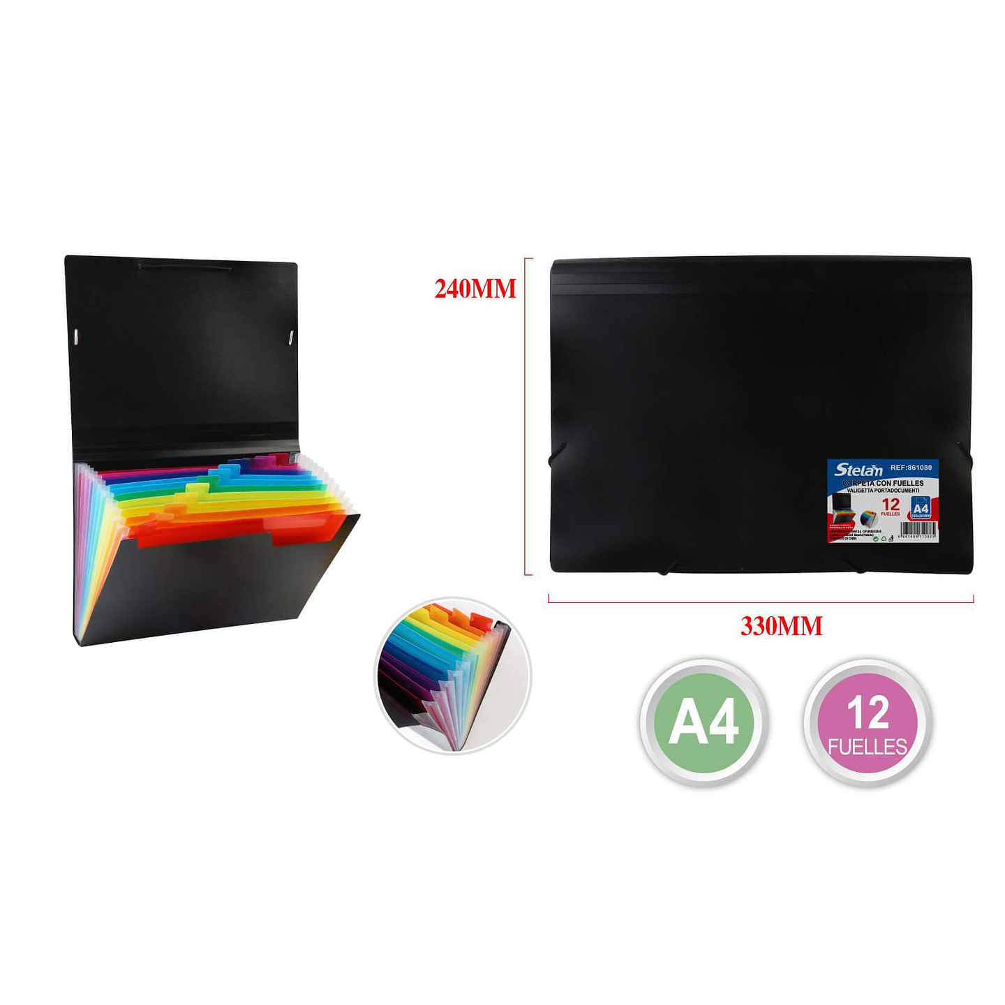 Carpeta Con Fuelle Negra Con Elastico 12 Separaciones Stelam 1