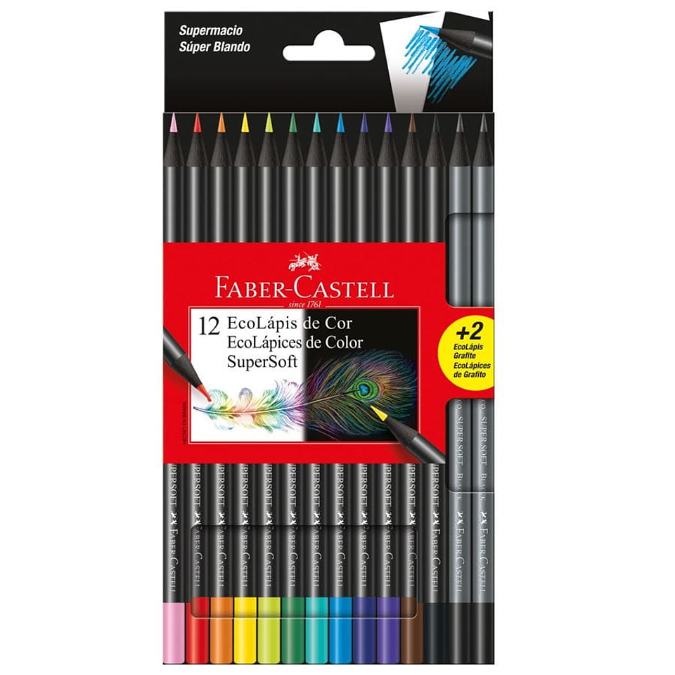 Lápices de Colores Supersoft 12uni + 2 Grafitos Ecolápiz Faber Castel 1