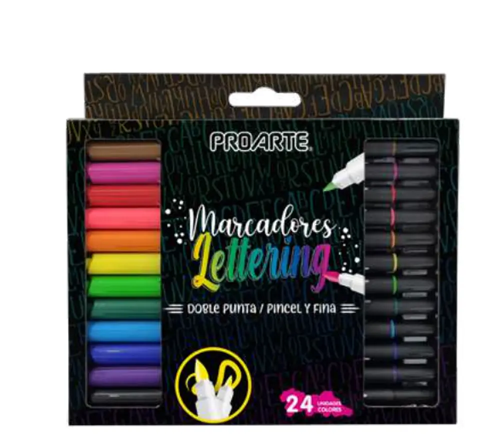 Marcador doble punta lettering 24 cololores Proarte 1