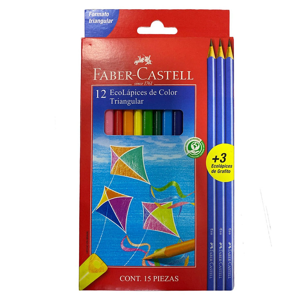 Lapices de Colores Triangulares 12 Colores + 3 Grafitos Ecolapiz Faber Castell 1