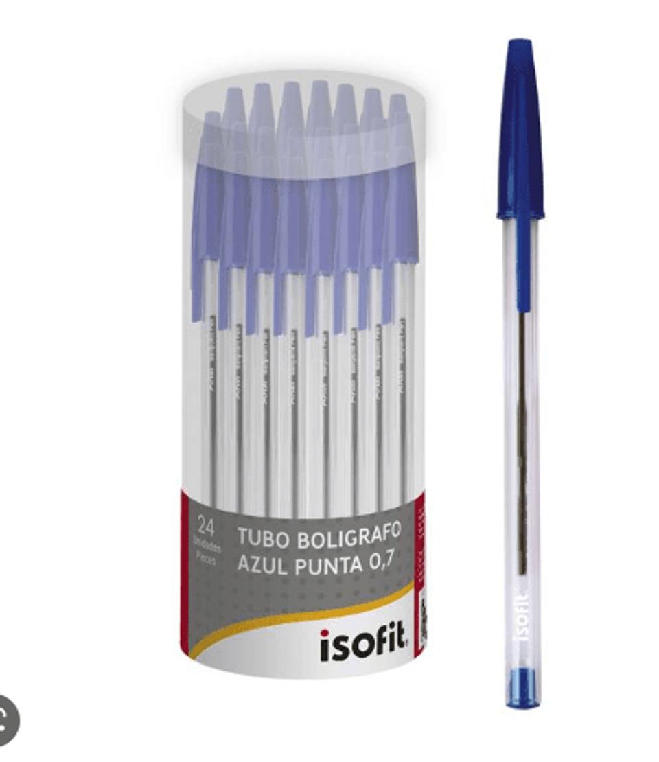 Tubo Boligrafo Lapiz Pasta Isofit 24 Un Azul 0,7 1