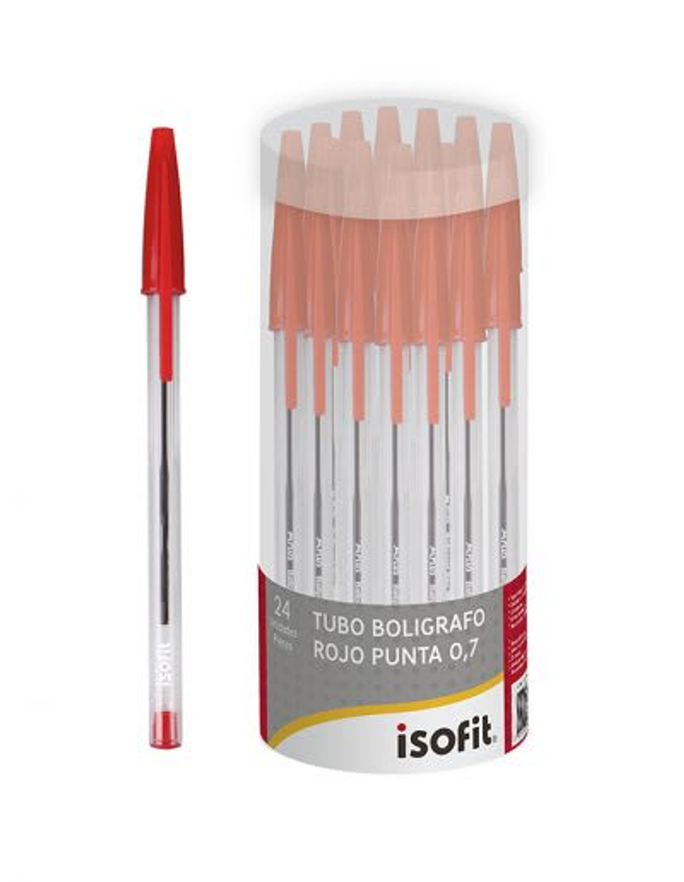 Tubo Boligrafo Lapiz Pasta Isofit 24 Un Rojo 0,7 1