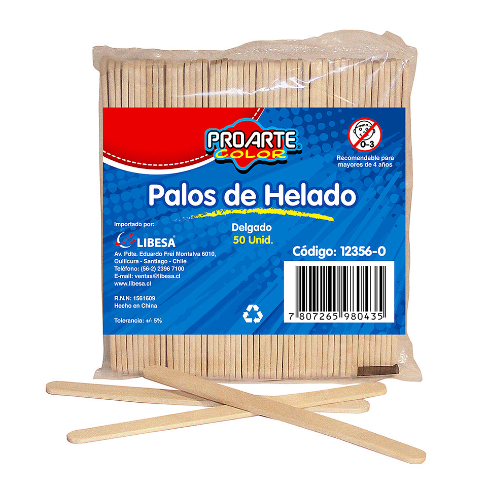 Palos de Helado Delgado Natural 50 unidades Proarte 1