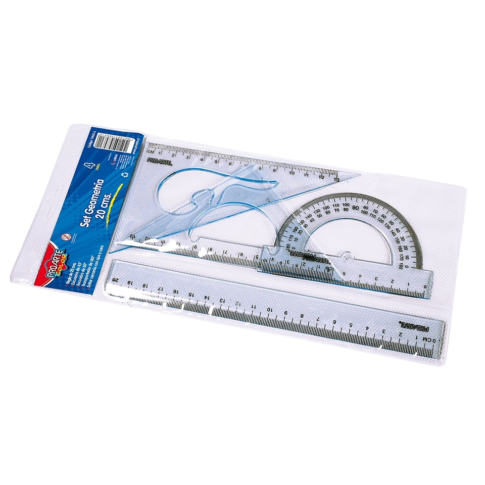 Juego Geometrico Regla 20Cm 2 Escuadras 1 Transportador 1