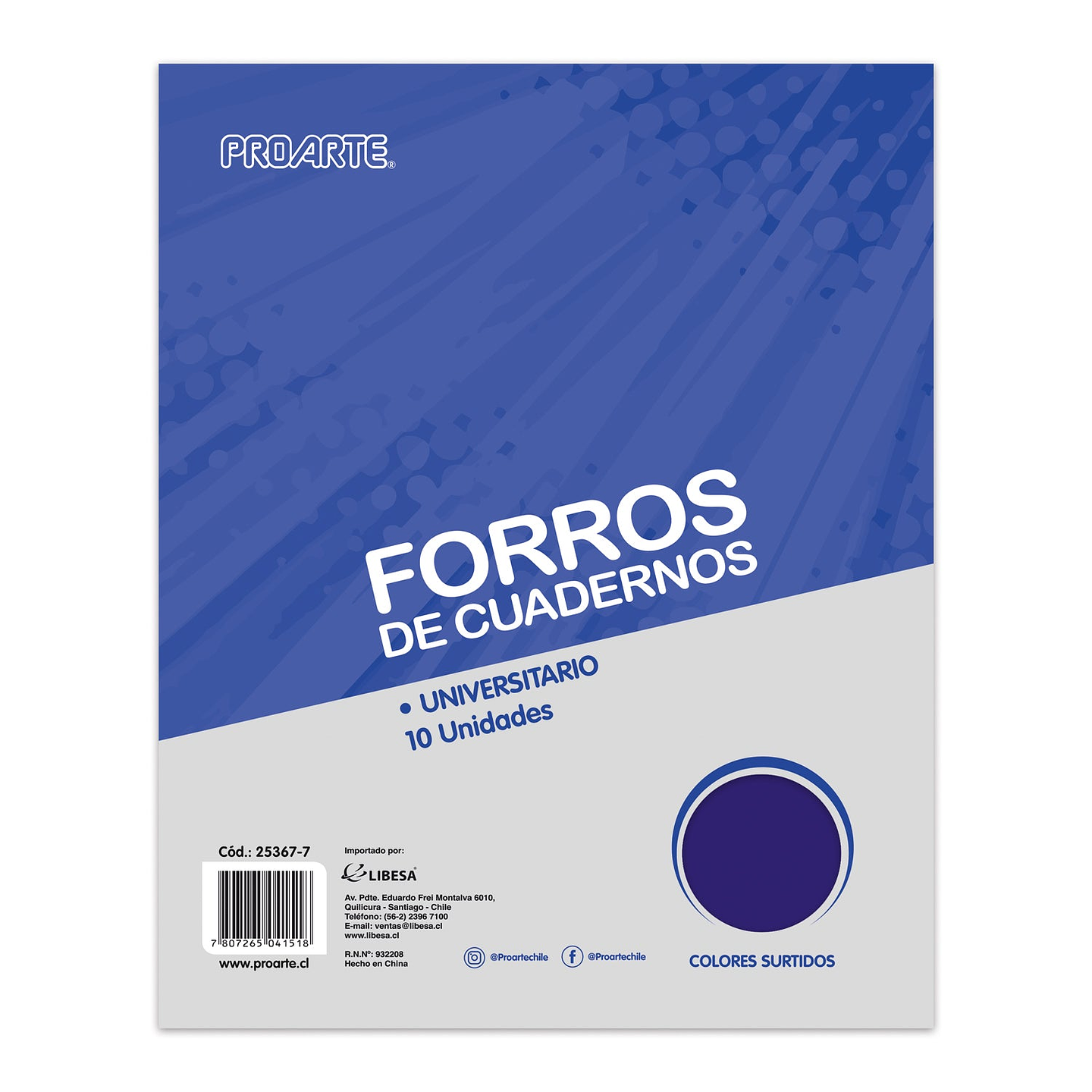 Bolsa Forros Cuadernos Universitario Colores Surtidos 10 unidades Proarte 1