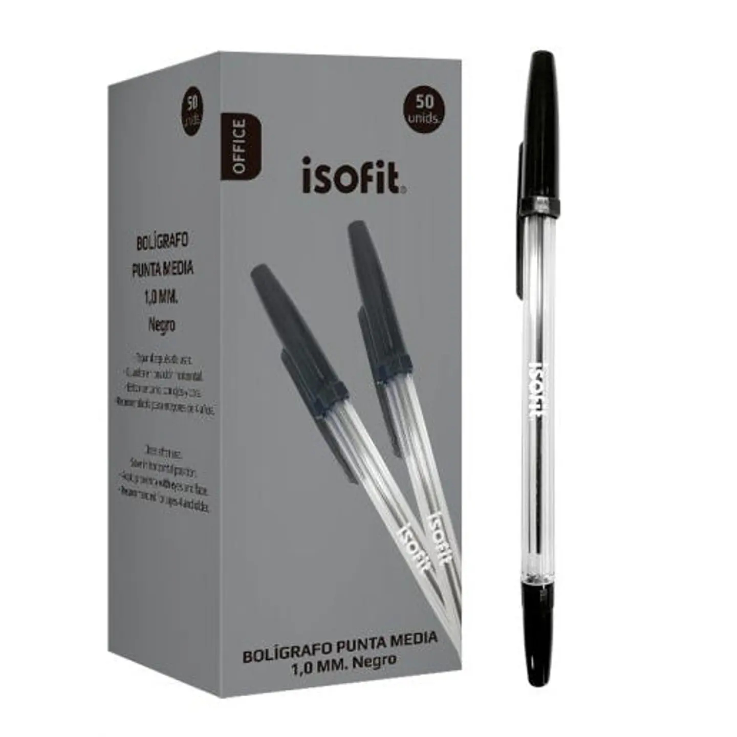 Caja Bolígrafo Lápiz Pasta 1.0Mm Punta Media Color Negro 50uni Isofit 1