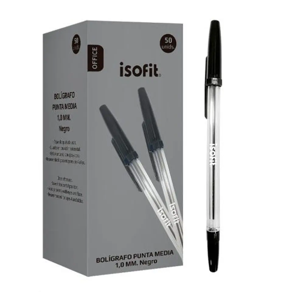 Caja Bolígrafo Lápiz Pasta 1.0Mm Punta Media Color Negro 50uni Isofit 1