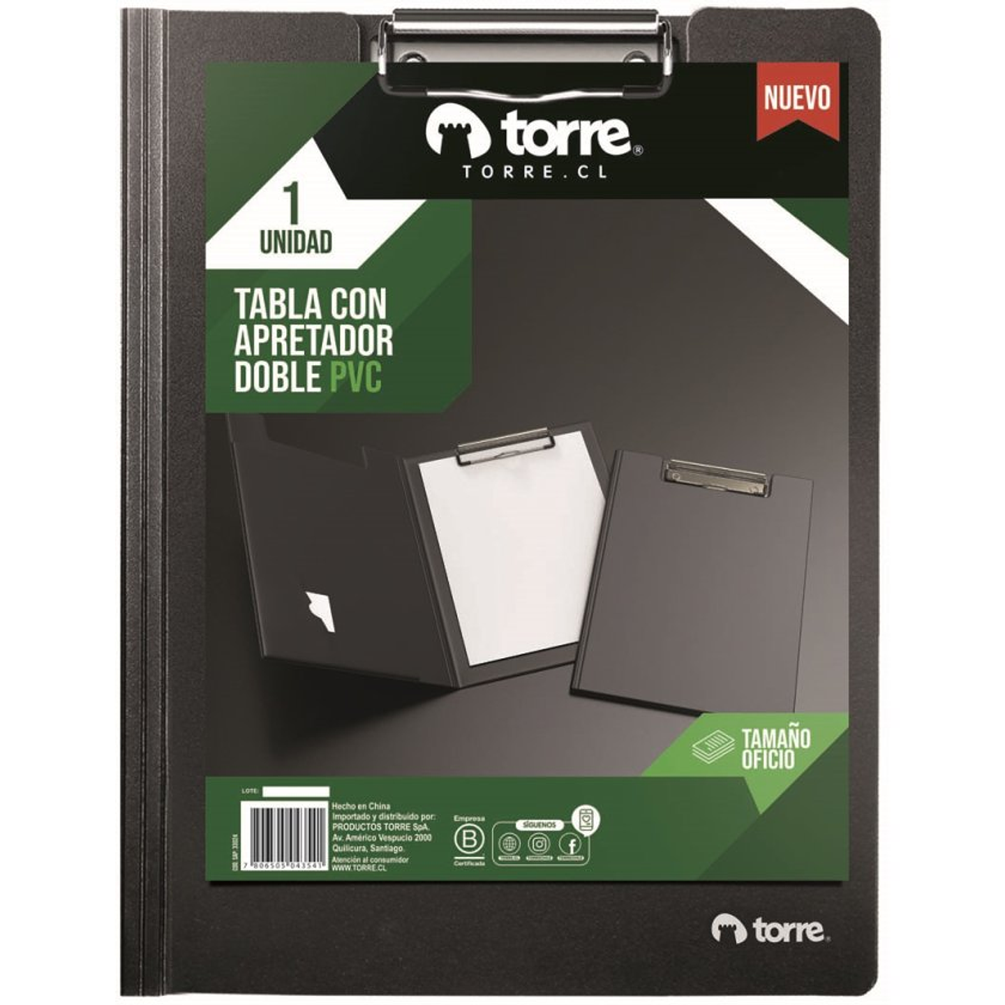 Tabla Con Apretador Doble Pvc Color Negro Oficio Torre 1