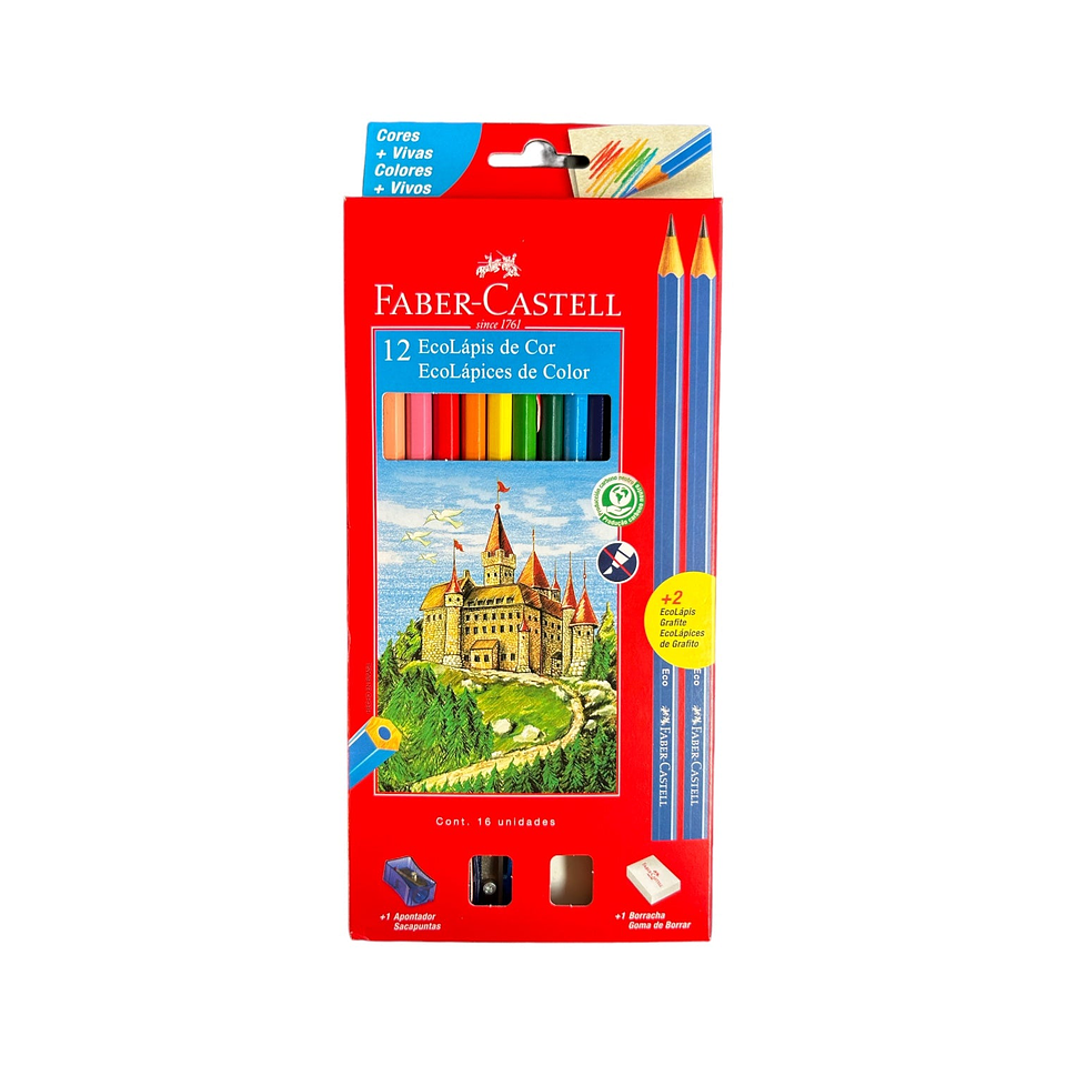 Lapices de Colores ECOLAPIZ 12 Colores + 1 goma + 1 sacapuntas + 2 grafitos Faber-Castell 1