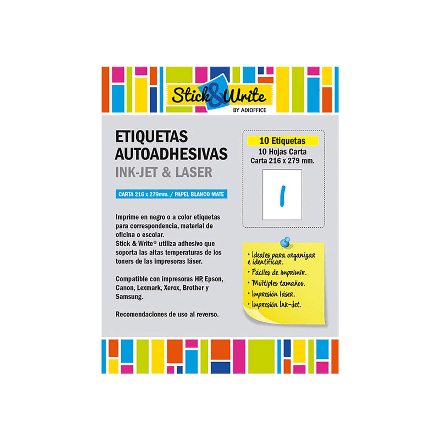 Etiquetas Adhesivas Carta Inkjet 10hjs Stick&Write 1