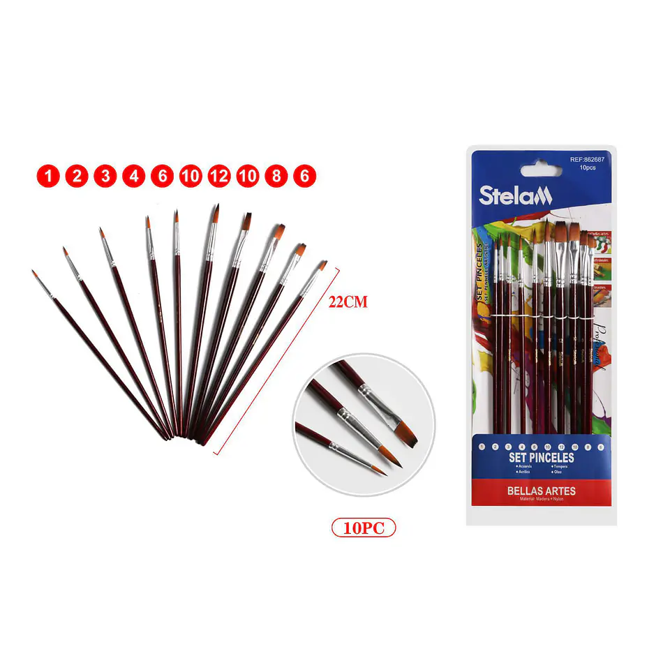 Set 10 Pinceles 1 2 3 4 6 10 12 Pelo Artificial Mango Cafe Stelam 1
