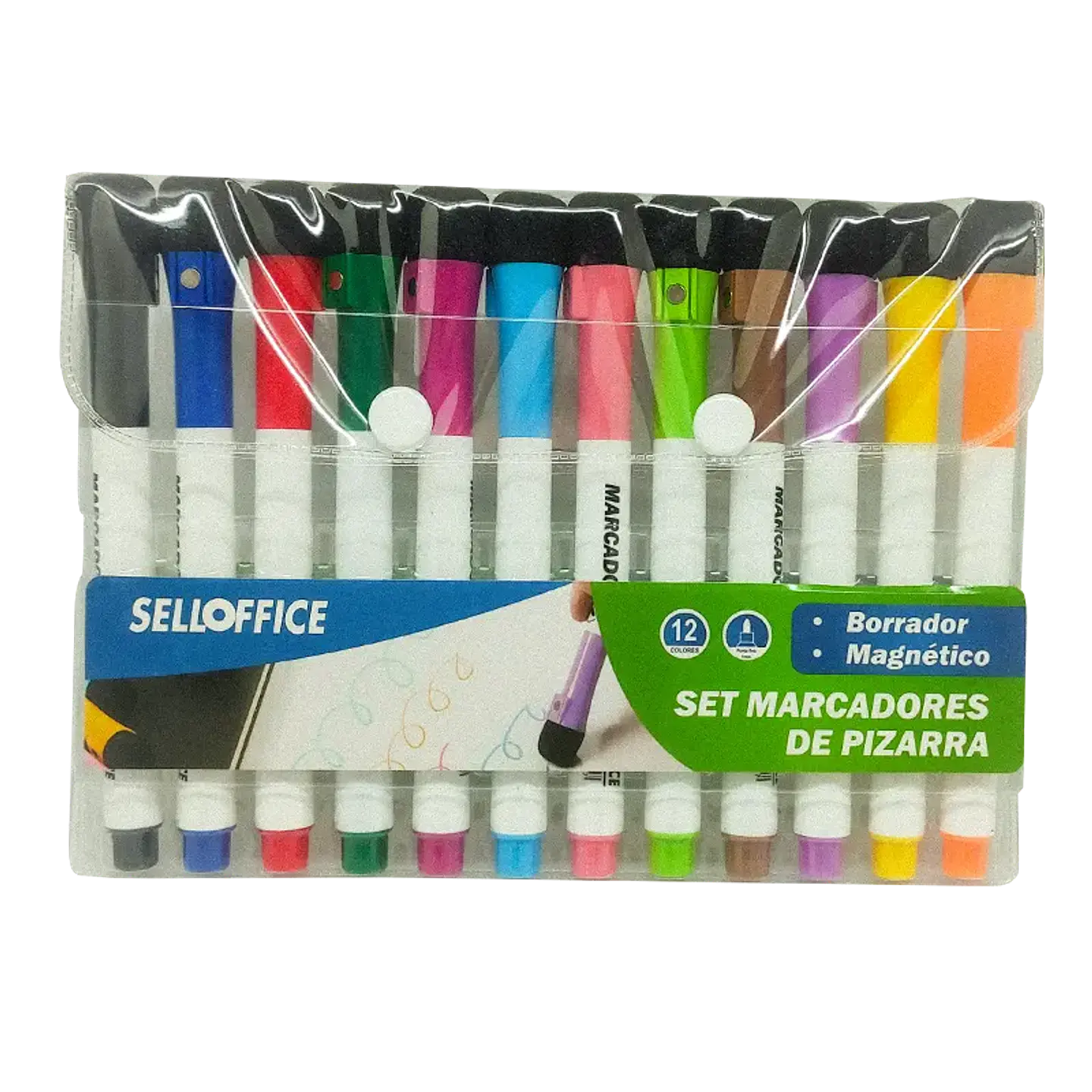 Set 12 marcadores de pizarra con borrador magnetcio Selloffice 1