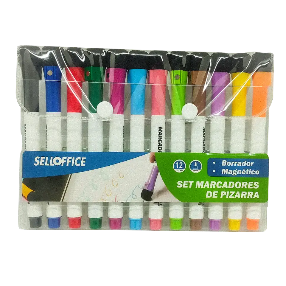 Set 12 marcadores de pizarra con borrador magnetcio Selloffice 1