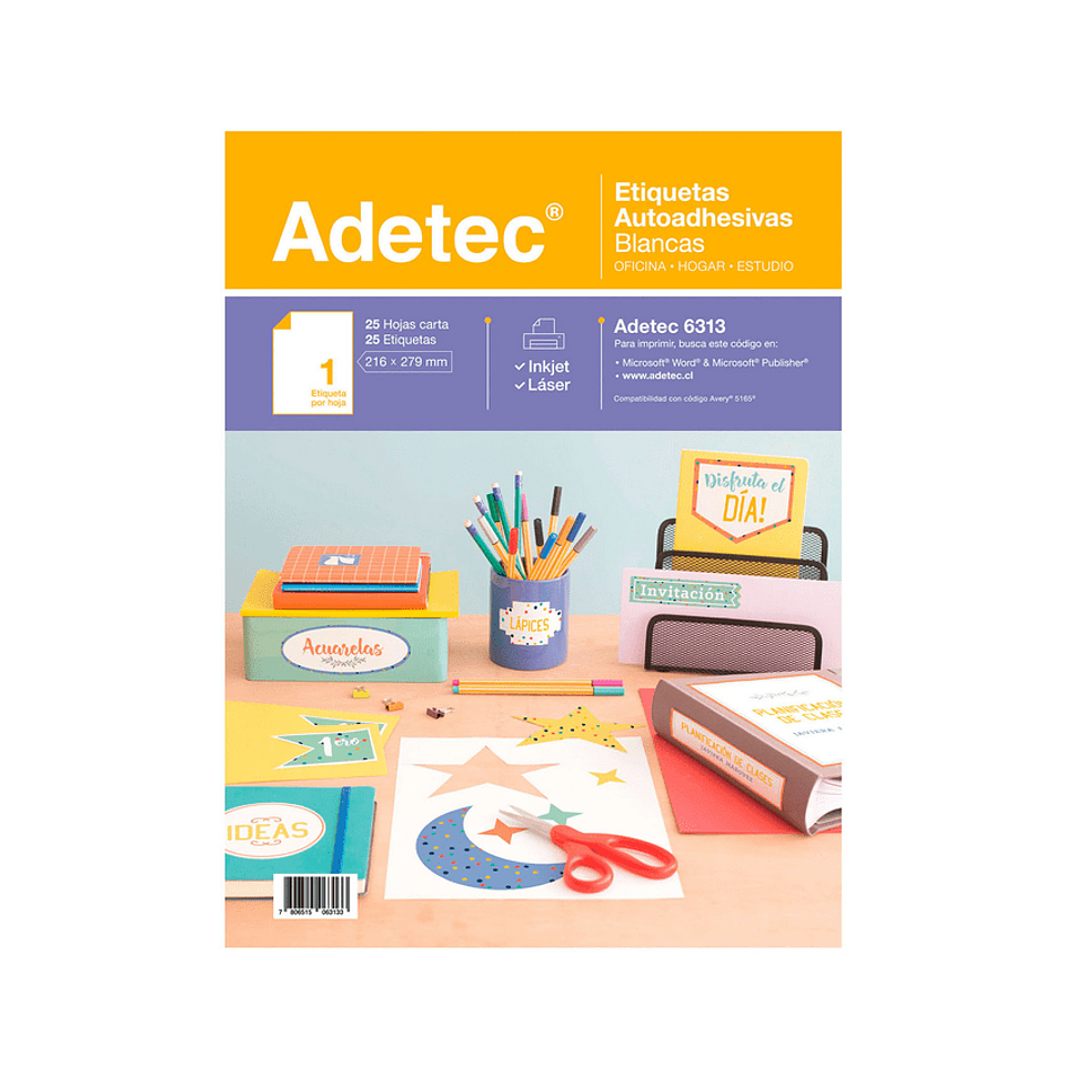 Etiqueta Inkjet/Laser Adetec - Carta Blanca 216X279 Mm 100 Hojas 1