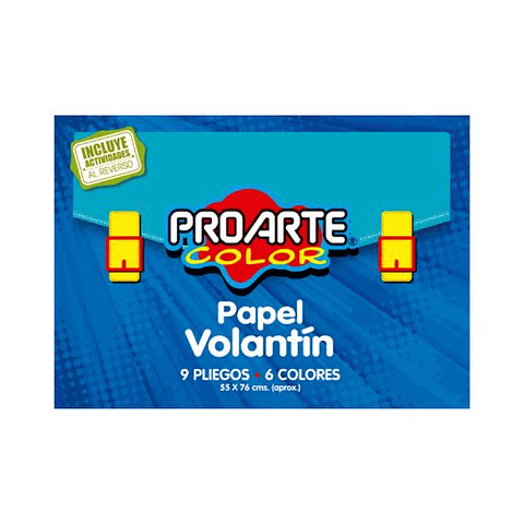 Estuche Sobre Bolsón Papel Volantín 9 hojas 6 colores 55x76 Proarte 
