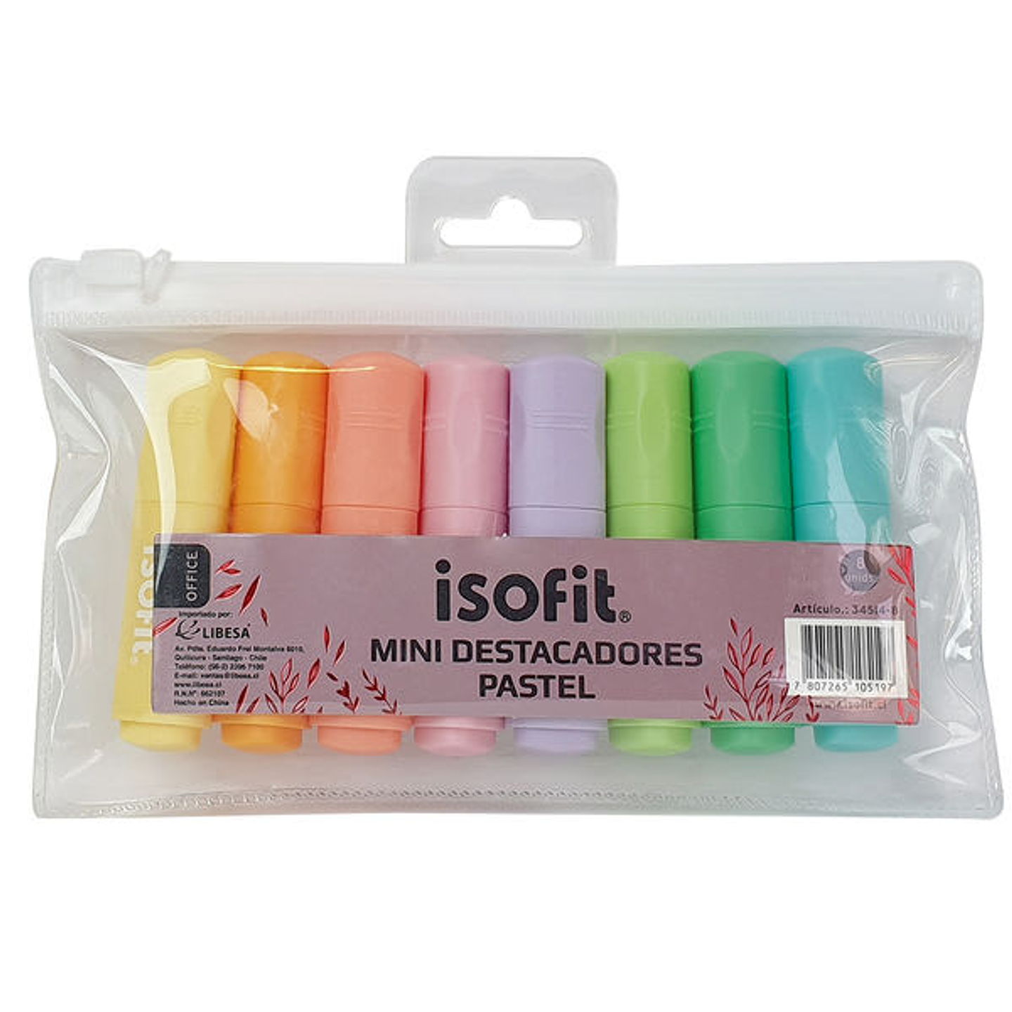 Destacador Mini 8 Colores Pasteles Isofit-Dsg/W 1