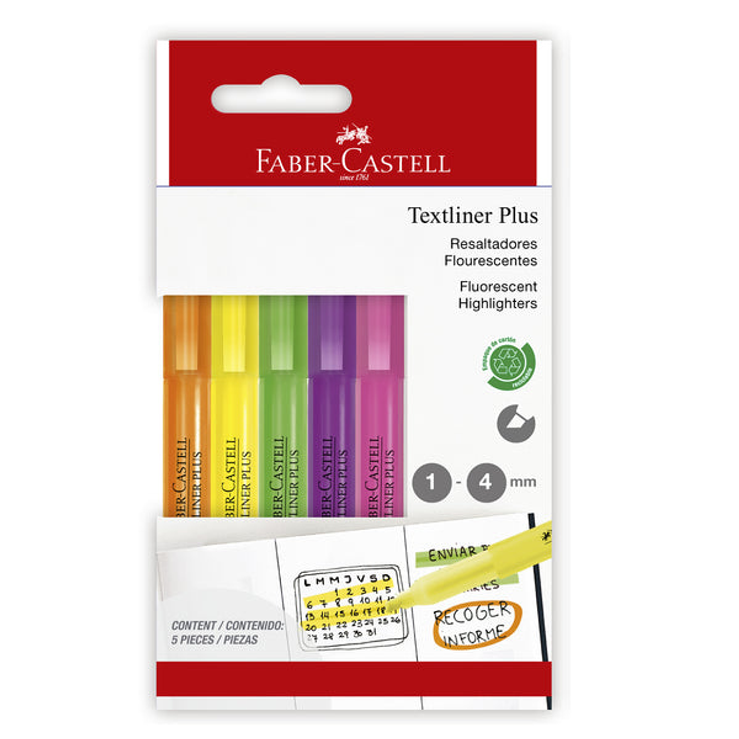 Destacador Textliner Plus Neon Carton X5 Faber Castell 1