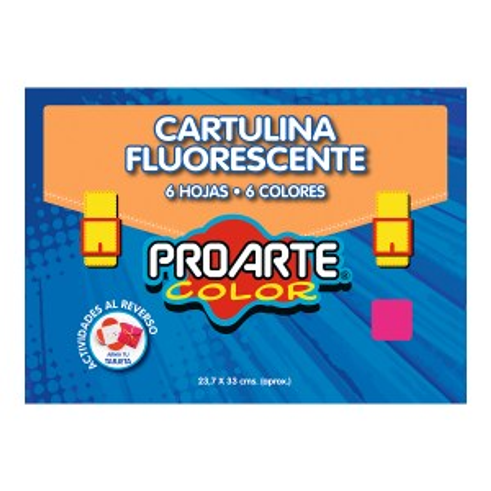 Estuche Sobre Bolsón Cartulina Fluorescente 6 Colores 6 hojas 23,7x33 Proarte 1