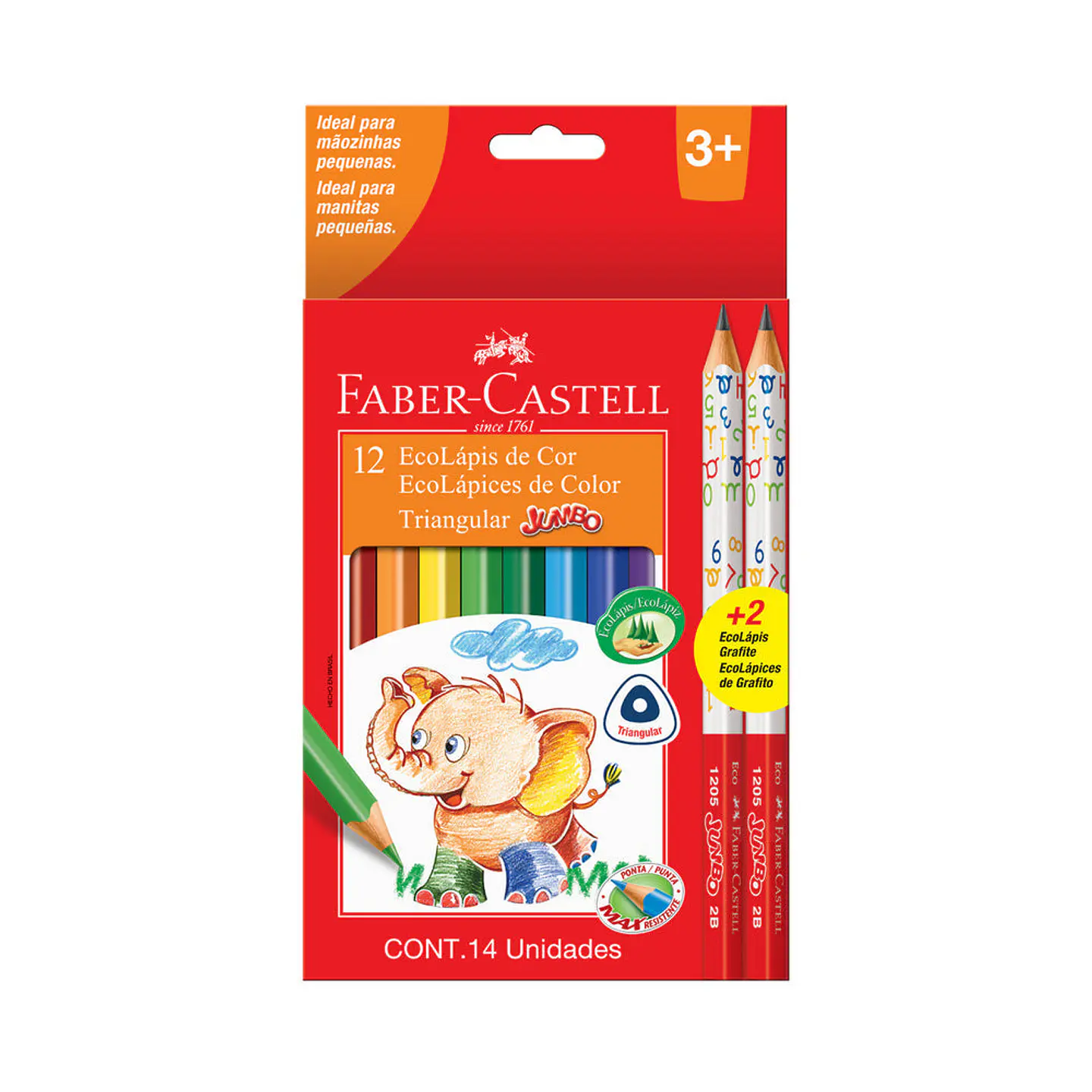 Lápices de Colores Triangulares Jumbo 12 Colores + 2 Grafitos Ecolapiz Faber-Castell 1