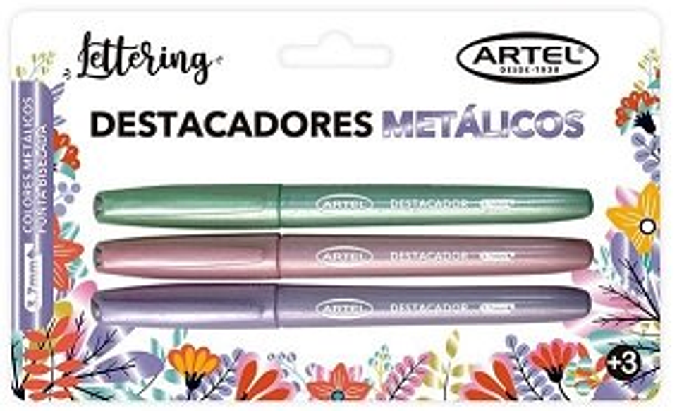 Blister Destacador Glitter Metalico 3uni Artel 1