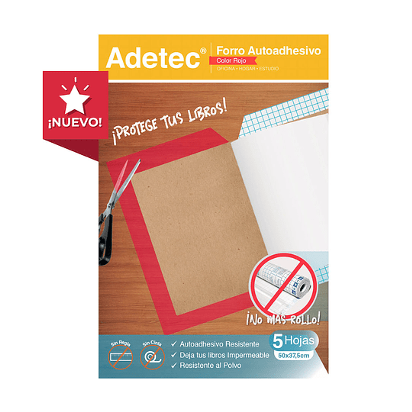 Forro Autoadhesivo Para Cuadernos Adetec Rojo 50X375Cm 1