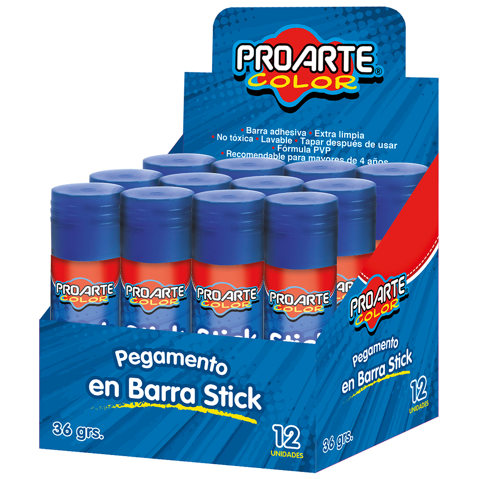 Caja 12 Unidades Pegamento en Barra 36grs Proarte 1