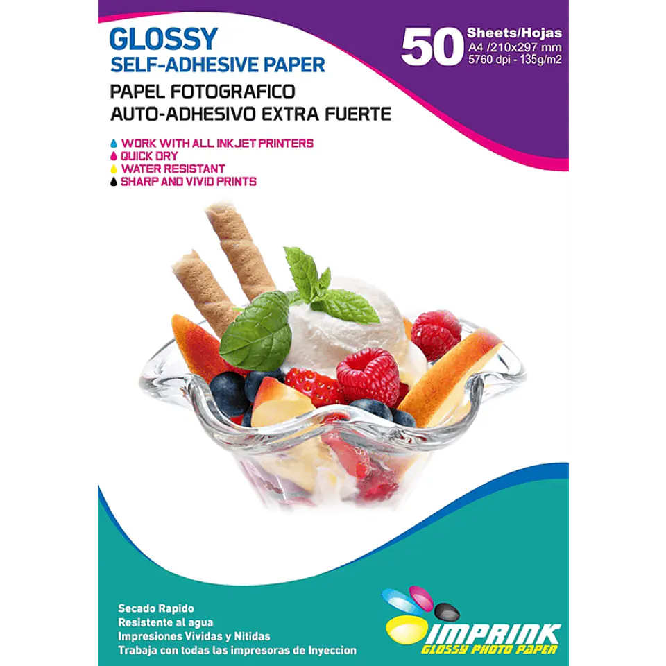 Papel fotografico Adhesivo Glossy A4 135grs 50hjs Imprink 1