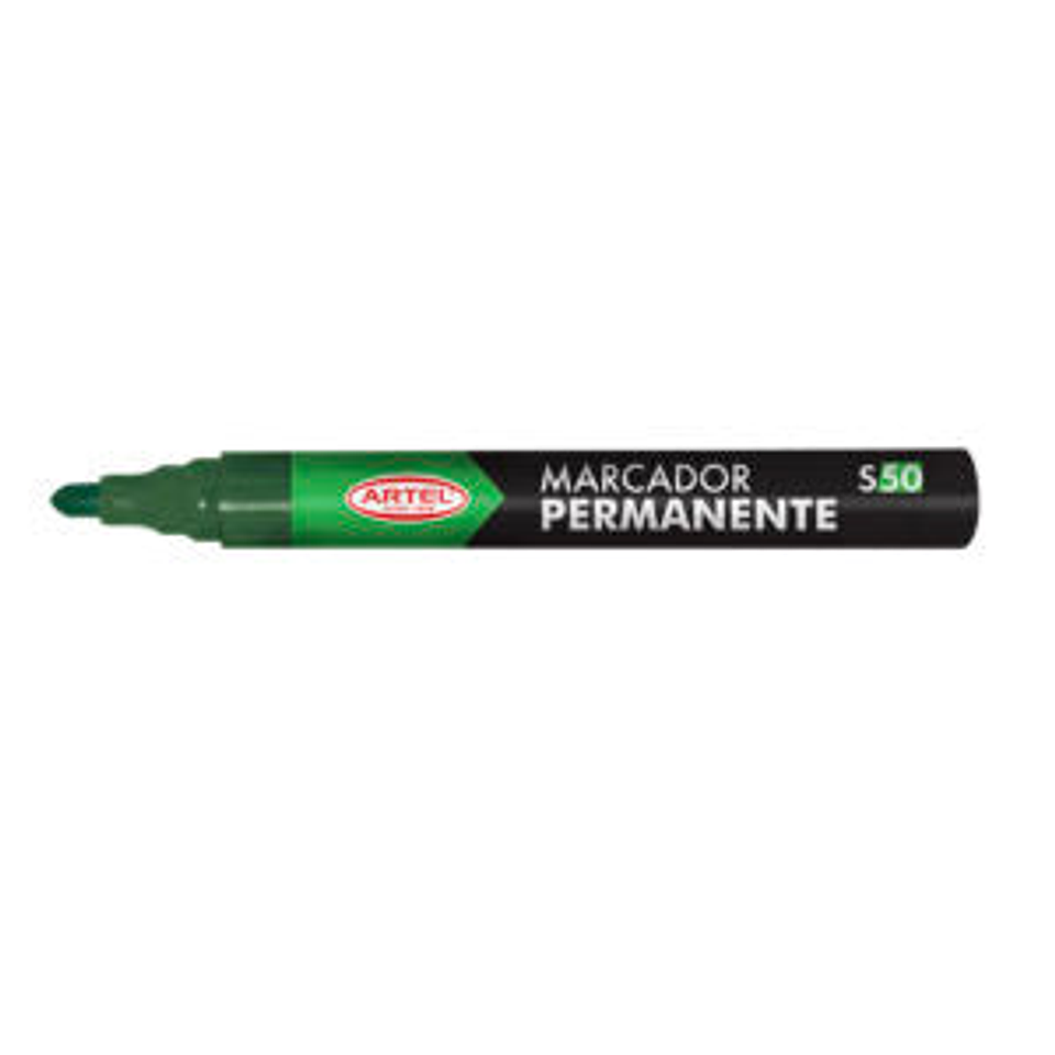 Marcador Permanente Punta Redonda Color Verde 50 Artel 1