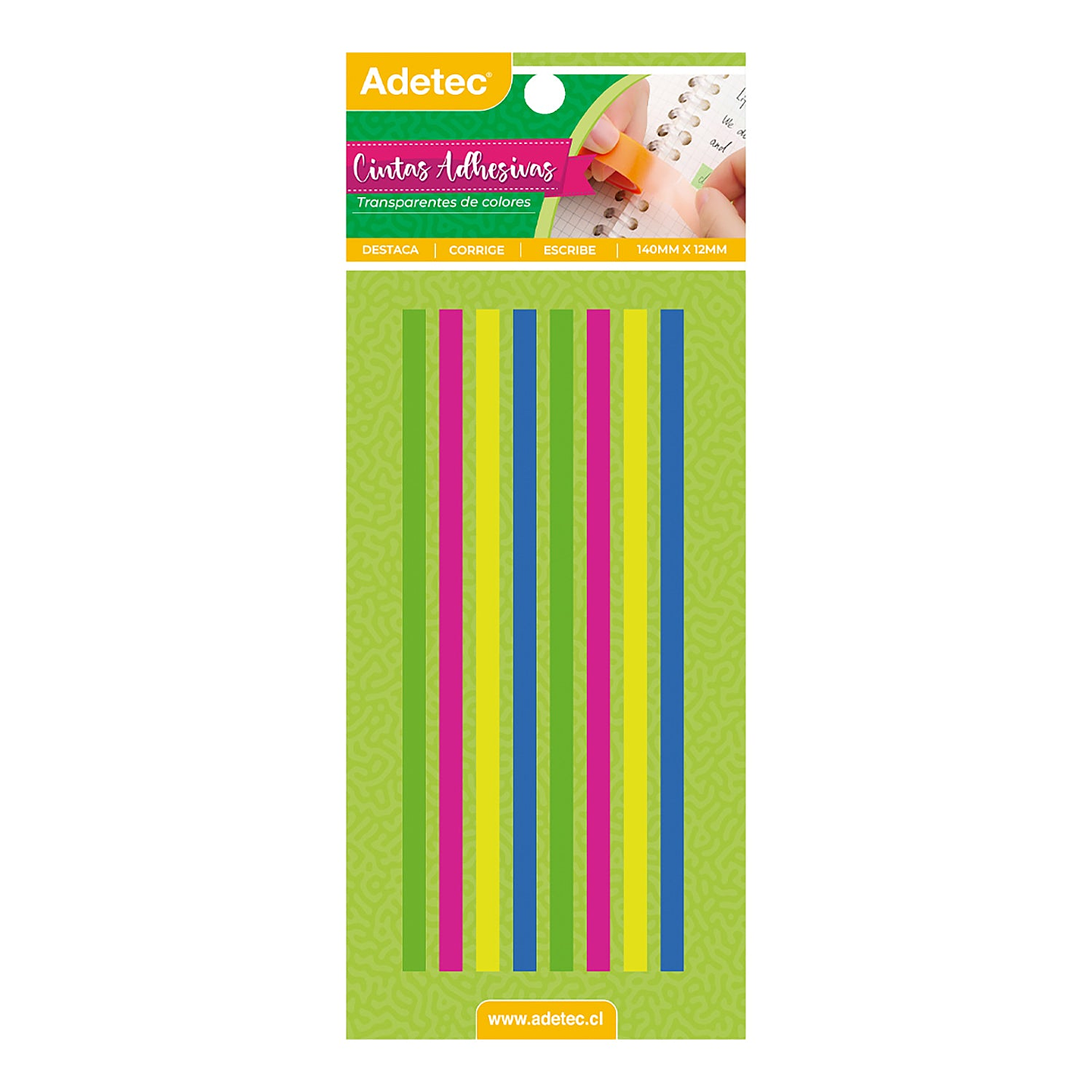 Cintas Destacadoras Adhesivas 8 Tiras de Colores Adetec 1