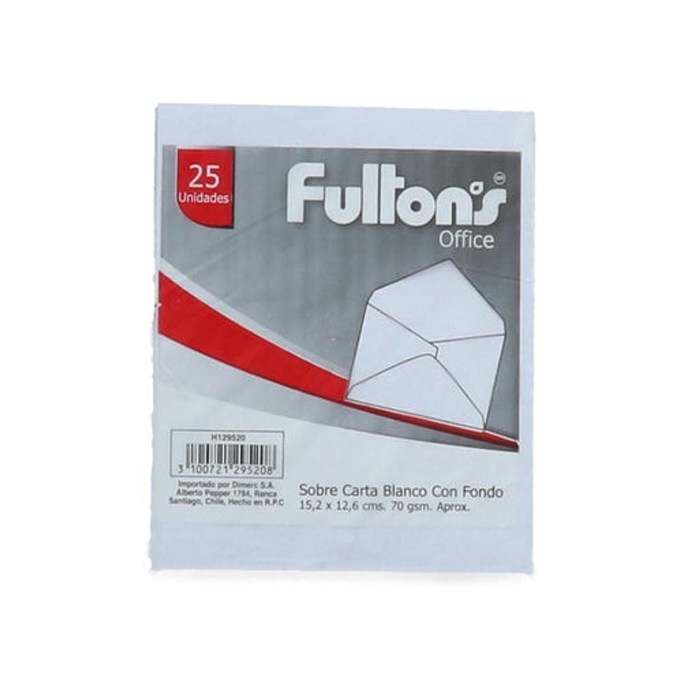 Sobre Carta Blanco 70grs Fultons 25 Unidades 1