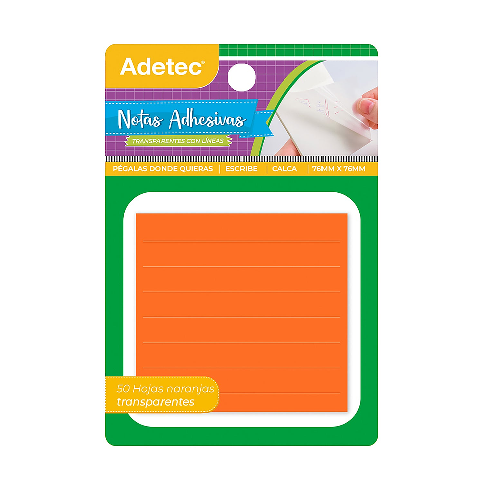 Notas Adhesivas Transparentes con Lineas 50hjs Adetec 1