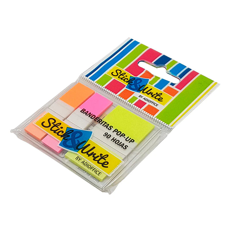 Notas Adhesivas Banderitas Pop-Up 60U, Amarillo Naranjo Fucsia Stickwrite 1