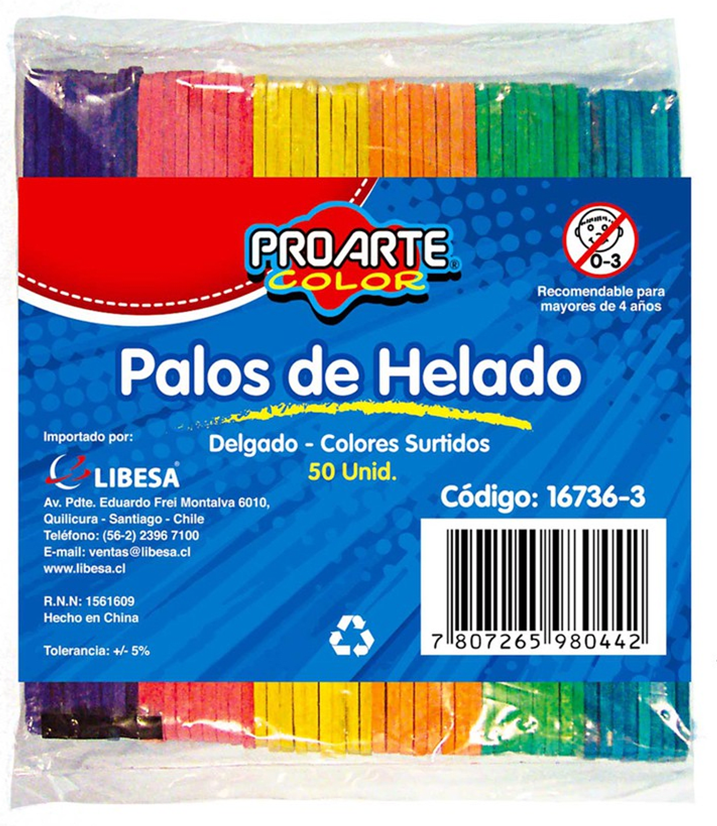 Palos de Helado Delgado Colores 50 unidades Proarte 1