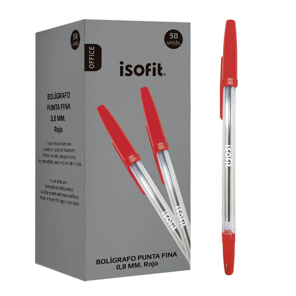 Caja Bolígrafo Lápiz Pasta 0.8mm Pta Fina Color Rojo 50uni 1