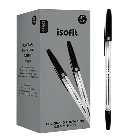Boligrafo Lapiz Pasta 0.8Mm Punta Fina Color Negro Isofit