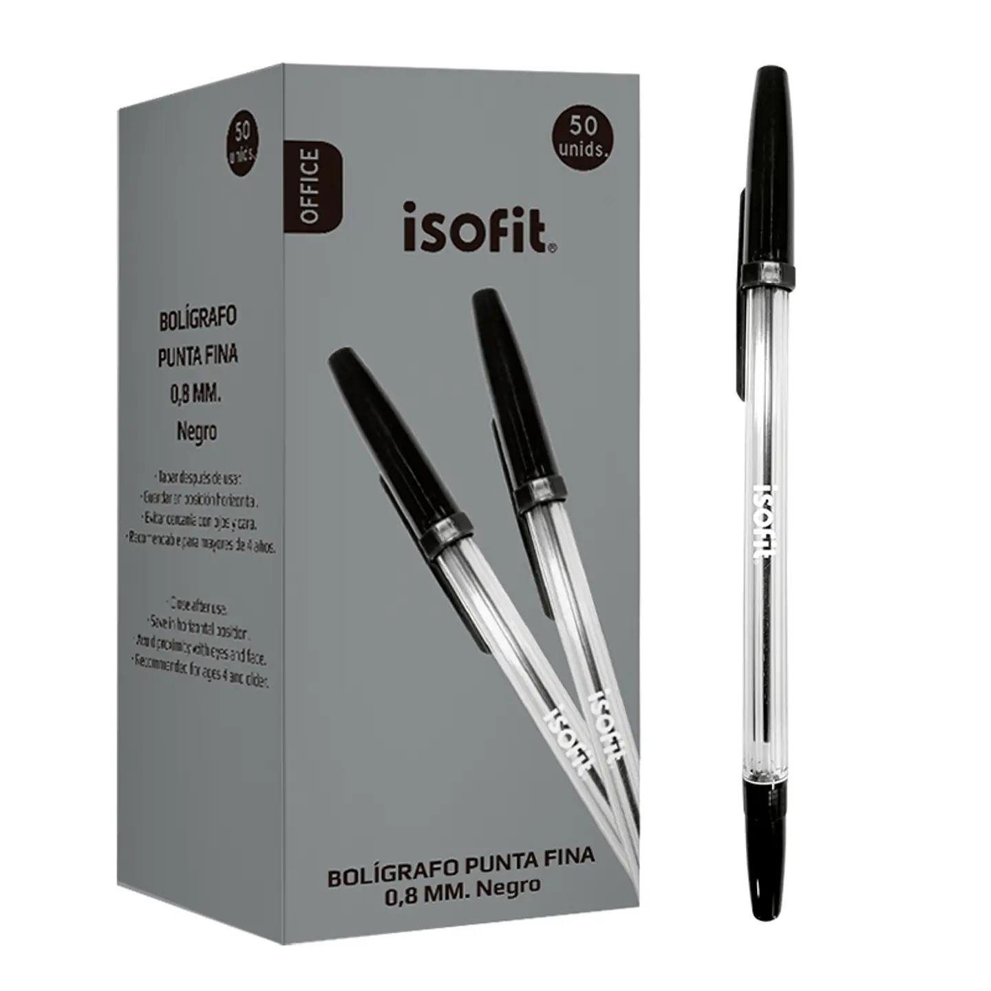 Caja Bolígrafo Lápiz Pasta 0.8mm Pta Fina Color Negro 50uni 1