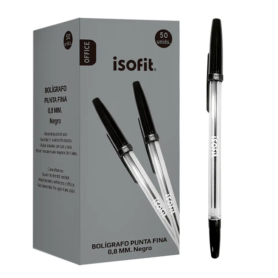 Caja Bolígrafo Lápiz Pasta 0.8mm Pta Fina Color Negro 50uni 1