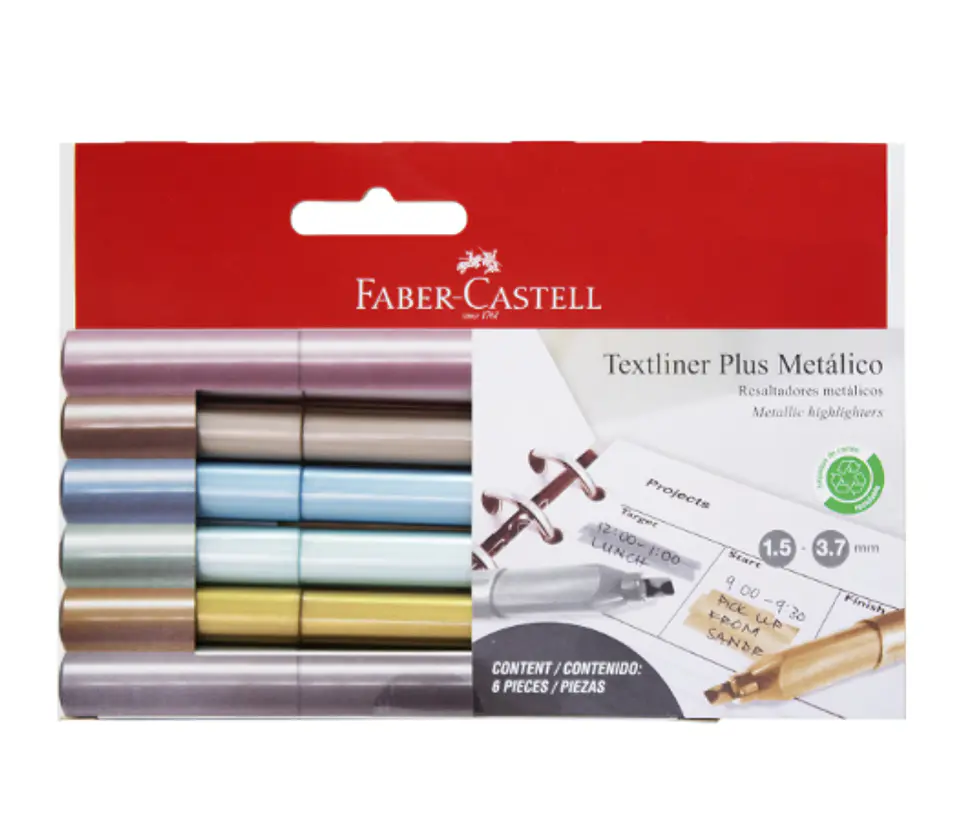 Caja Destacador Textliner Plus Colores Metálicos 6 Unidades Faber-Castell 1