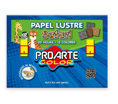 Estuche Sobre Bolsón Papel Lustre Safari 20hojas 15 Diseños 26,5x37,5 Proarte