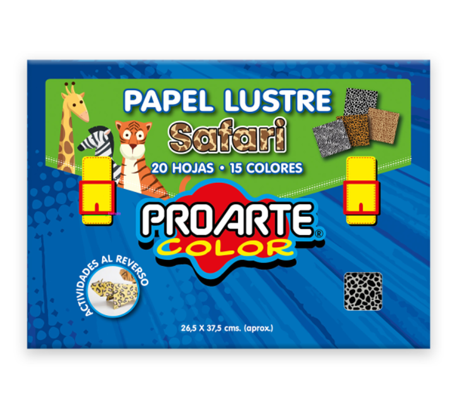 Estuche Sobre Bolsón Papel Lustre Safari 20hojas 15 Diseños 26,5x37,5 Proarte 1