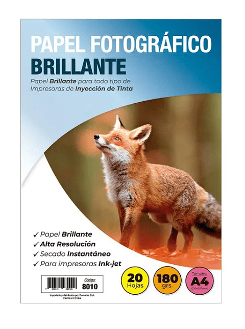 PAPEL FOTOGRAFICO INKJET - A4 BRILLANTE 180 GR 20 HOJAS