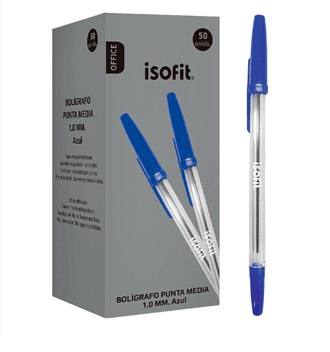 Caja Boligrafo 1,0Mm Punta Media Azul 50 Uni Isofit 