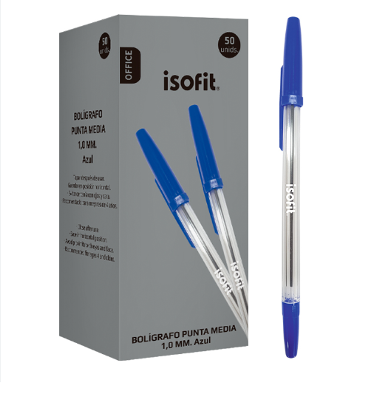 Caja Boligrafo 1,0Mm Punta Media Azul 50 Uni Isofit  1
