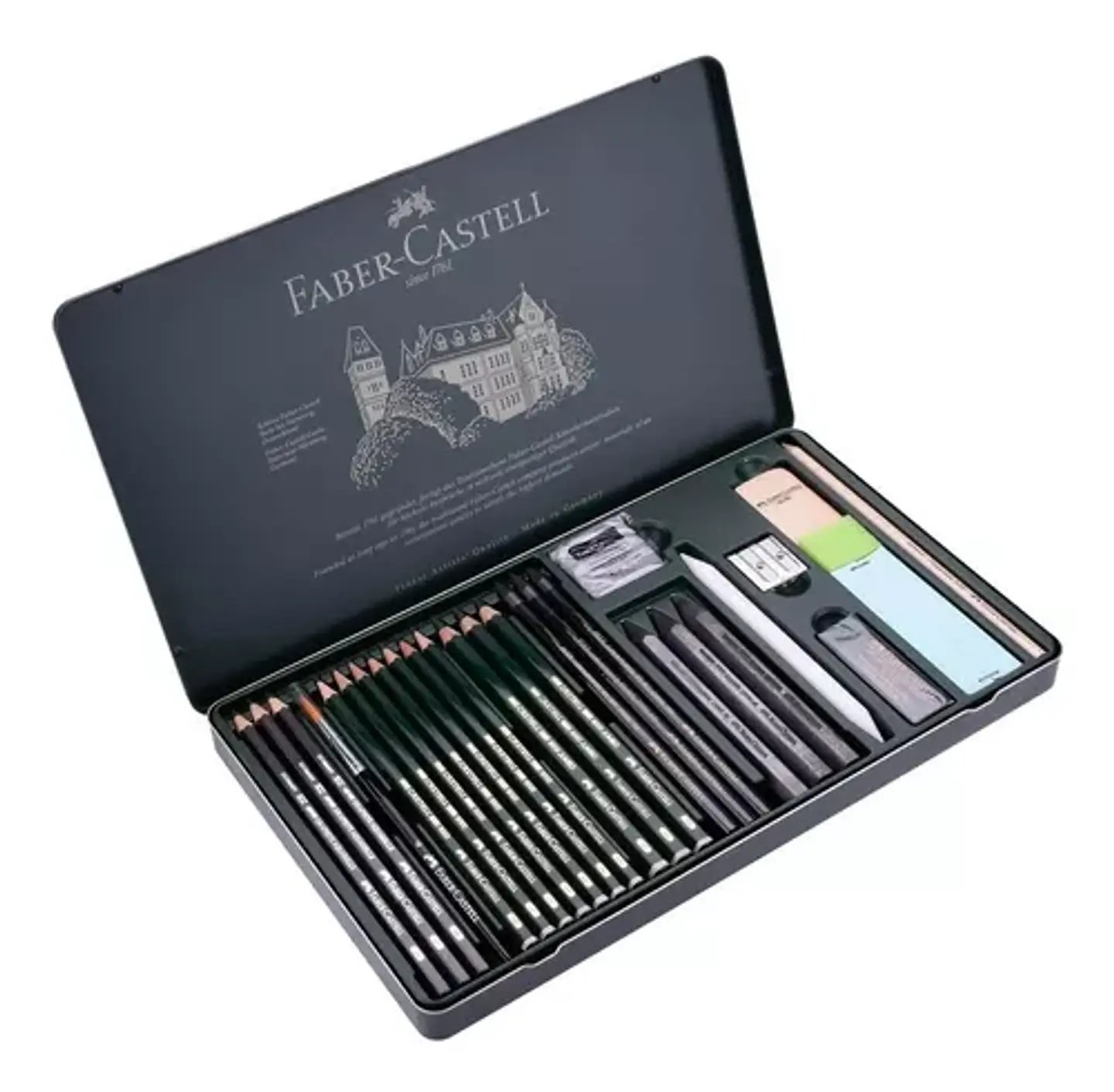 Estuche de metal con 26 piezas Pitt Grafito Faber-Castell 1