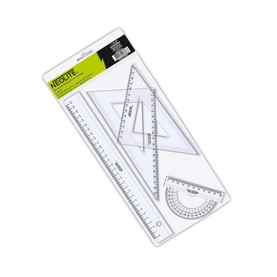 Set Geometría Transparente 30cm 4 piezas (002) Neolite 1